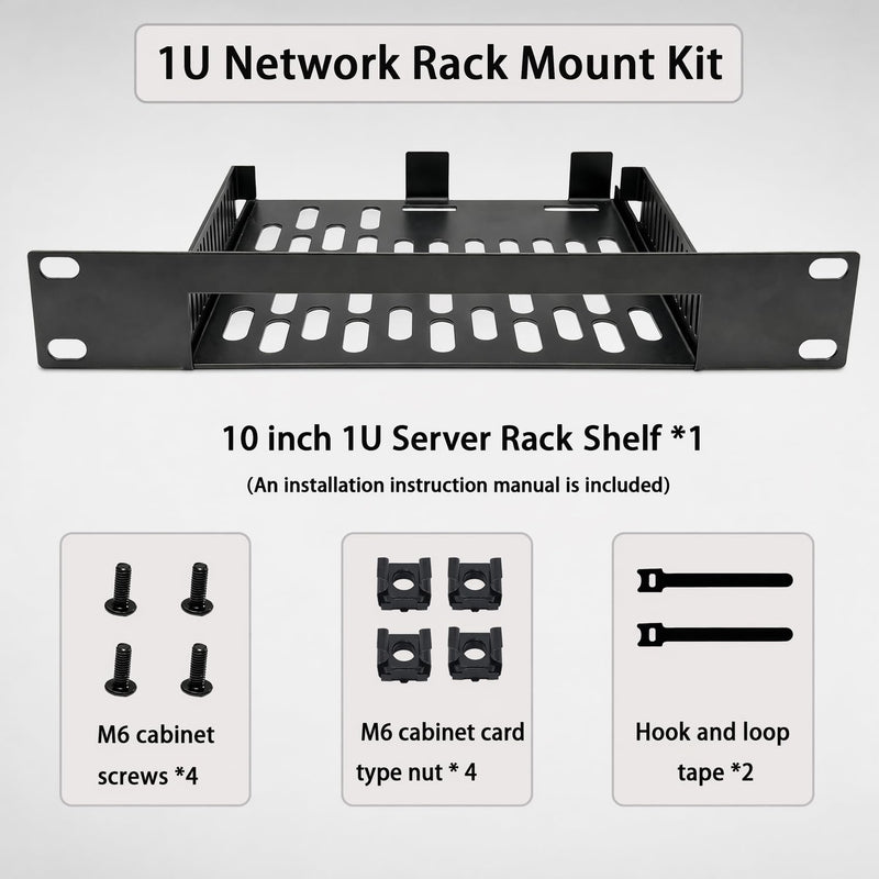 10 inch 1U Metal Network Rack Mount for TP-Link TL-SG108PE TL-SG108 Switch | Add space for power adapter placement, Open Frame Design, Enhanced heat dissipation, Anti-fall baffle