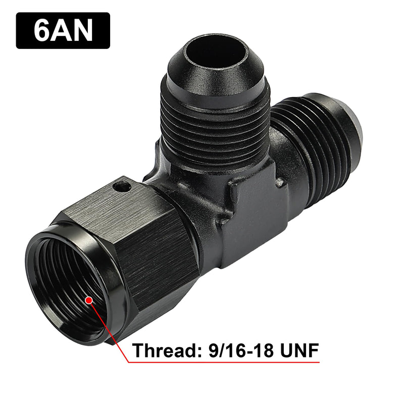 EVIL ENERGY 6AN Flare Male Tee Fitting Adapter with AN6 Female Swivel on Run Black