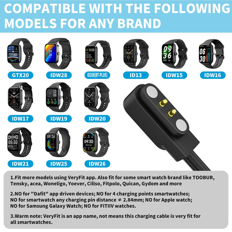 Charging Cable for Smart Watch, USB/USB-C to Magnet Charging Cable for IDW13/15/16/17, IDW19/20/25/26/28,SW021/023/025,ID205L ID205G/205U/205S/206/216 (3.1ft)