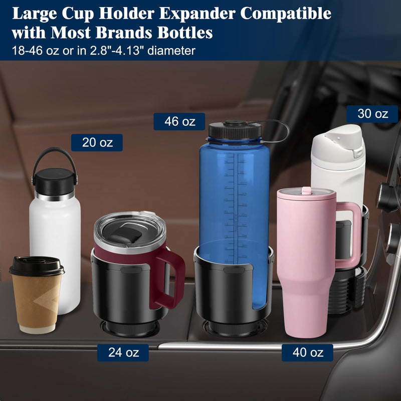 Car Cup Holder Expander, Cup Holder Expander for Car with Stretchable Rubber Base, Large Cup Holder Adapter Compatible with Yeti, Hydro Flask, Nalgene, Stanley, Owala, Bottles in 2.8”-4.13”, 1 Pack