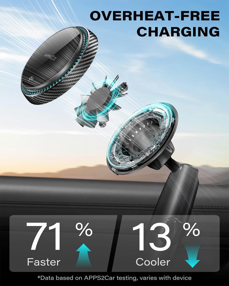 APPS2Car Upgraded for QI2 MagSafe Cup Holder Phone Holder Charger | 15W Fast Charging, Adjustable Tri-Pivot Arm, Wireless Magnetic Cell Phone Stand for iPhone 17 Air Pro Max Plus 16 15 14 13 12 MagSafe Mount-QI2 Charging
