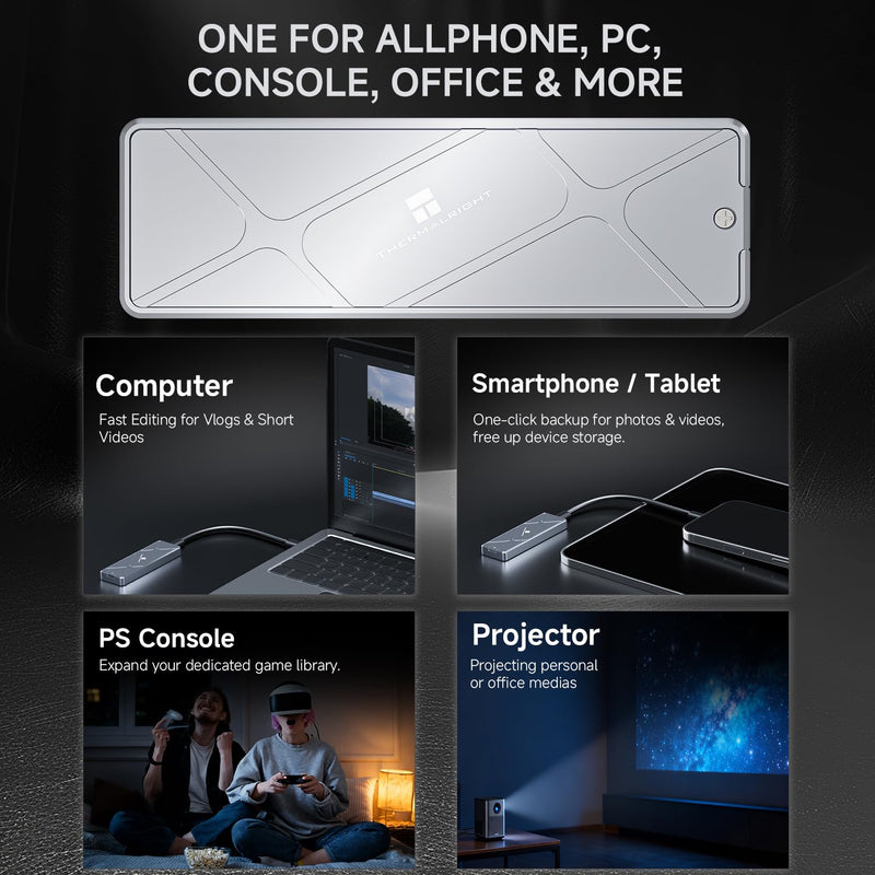 Thermalright HR-EB123 20G C Grey M.2 External Enclosure-NVMe Protocol | Aluminum Alloy housing, 20Gbps C-to-C Cable, 8TB Portable SSD Storage, Compatible with Android,Windows, and Mac Systems EB123 20G C Grey
