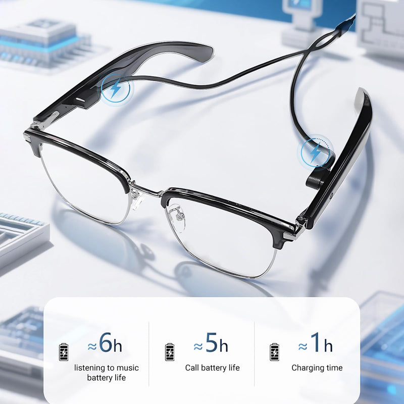Bluetooth Blue Light Glasses for Women Men, AI Voice Assistant, Open Ear Speakers, Clear Bluelight Filtering Smart Glasses (Gold)