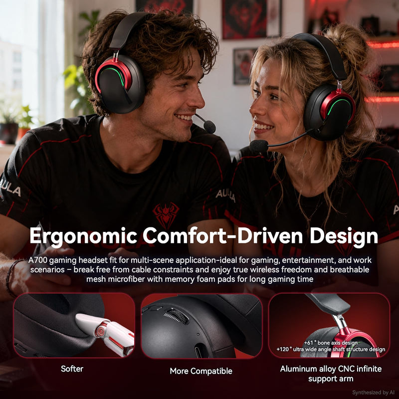 Wireless Gaming Headset with Mic Over Ear Headphones for PC,Xbox,PS5,Switch | 7.1 Surround Sound,50mm Drivers,Aluminum Frame,Noise Cancelling,RGB,Soft Ear Pads,Multi Platform Headset for Laptop Phone Mac