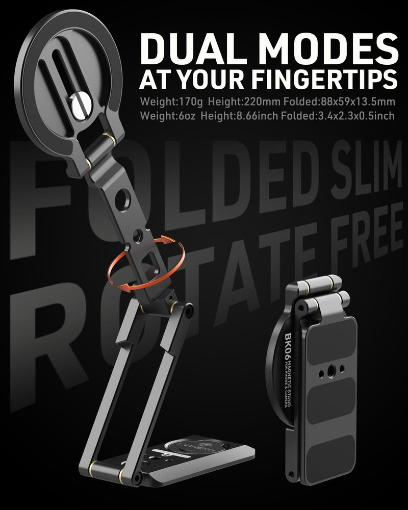 2-in-1 Magnetic Phone Stand & Action Camera Mount, N52 Magnet Phone Holder | for Gym/Desk, for Magsafe iPhone, Arca-Swiss & 1/4" Screw for Insta360 Luna Ultra/DJI Osmo Pocket 3/4/GoPro | Patented Design