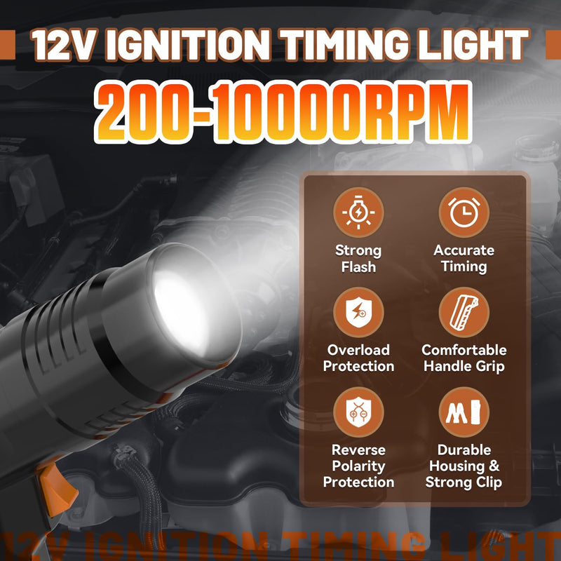 Timing Light Automotive 12V Engine Ignition Timing Light for 2&4 Stroke Petrol Engine Strong Flash & Multi-Protection Inductive Timing Lights for Car, Motorcycle