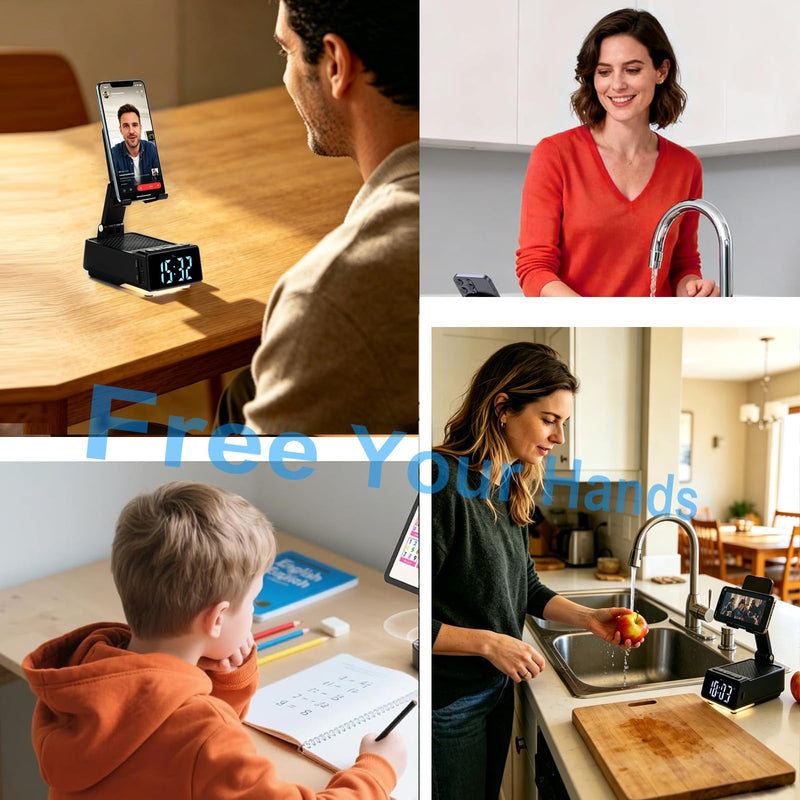Gifts for Father & Men Who Have Everything, Bluetooth Speaker Phone Stand, Dual Alarm & RGB Light, Adjustable Foldable Charging Holder, Unique Birthday Gifts for Men, Women & Husband