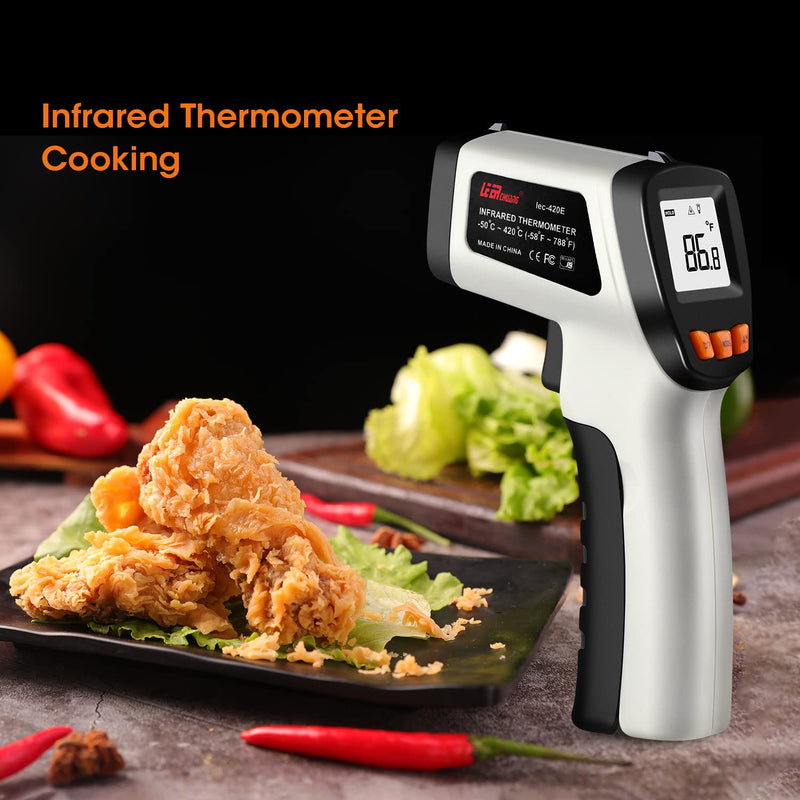 Infrared Thermometer, LEERCHUANG Digital Temperature Gun for Pizza Oven, Non-Contact Laser Thermometer Gun W Adjustable Emissivity for Cooking/Industrial, -58°F ~ 788°F (-50°C ~ 420°C), Gray 788°F-Gray