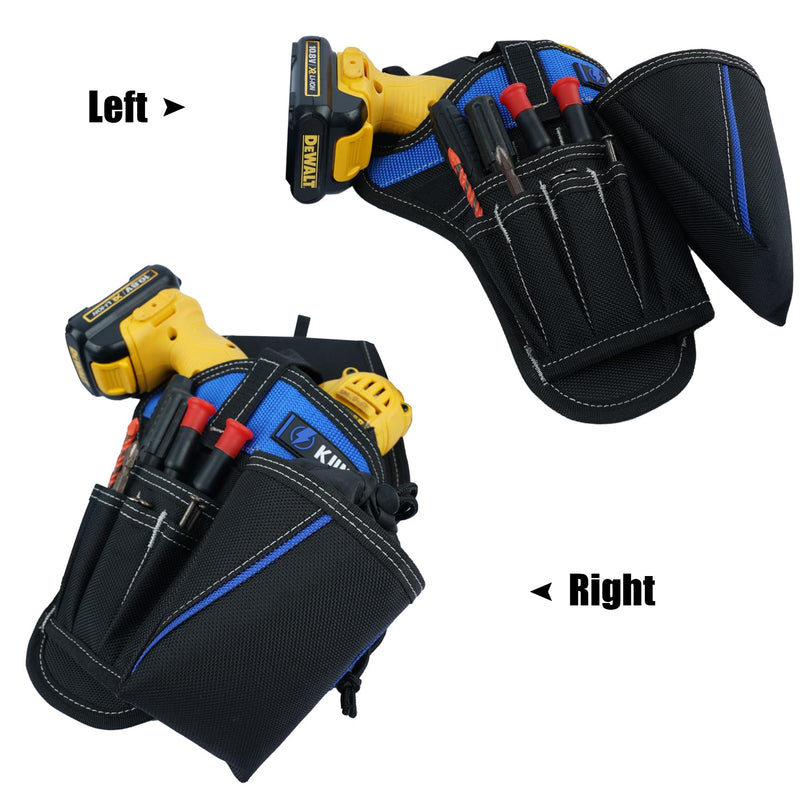 KUNN 3-in-1 Right-handed Drill Holster Set with Magnetic Wristband and Tool Belt, Cordless Drill Holster, Impact Driver Holster with Bit Pouch,Drill Holder for Tool Belt, Black and Blue