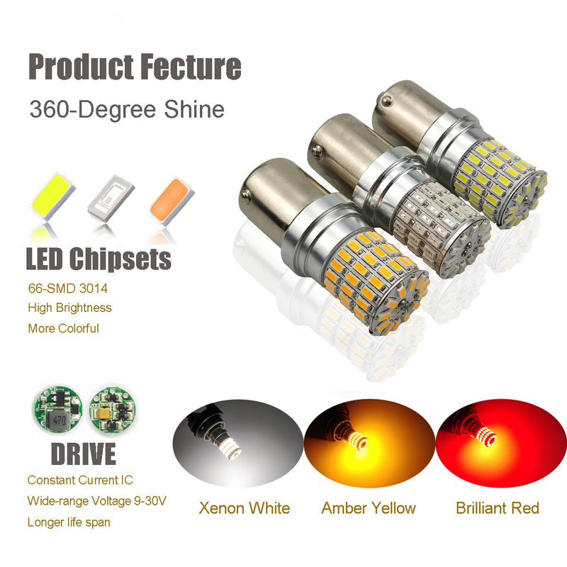 iBrightstar 9-30V Extremely Bright 1156 1141 1003 BA15S LED Bulbs Replacement for Back Up Reverse Lights,Brake Tail Lights and Rv Camper Lights, Xenon White