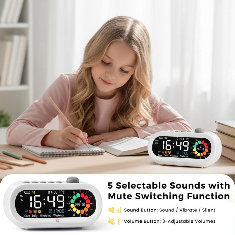 Mooking Alarm Clocks for Bedrooms, Digital Visual Timer for Kids, Rechargeable 199-Minute Silent Countdown Timers, Focus & Smoother Routines, Fitness Baking Studying Teaching White