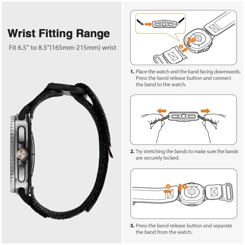 Nylon Band Compatible with Samsung Galaxy Watch 9/8/8 Classic | Breathable Sport Replacement Strap Compatible with Galaxy Watch 9 8 44mm 40mm/8 Classic 46mm for Men Women, Black