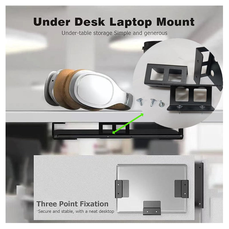 Under Desk Laptop Holder Mount with Screw,Under Desk Mount Bracket,Add On Under Table Laptop/Keyboard Storage(Black) 3pcs