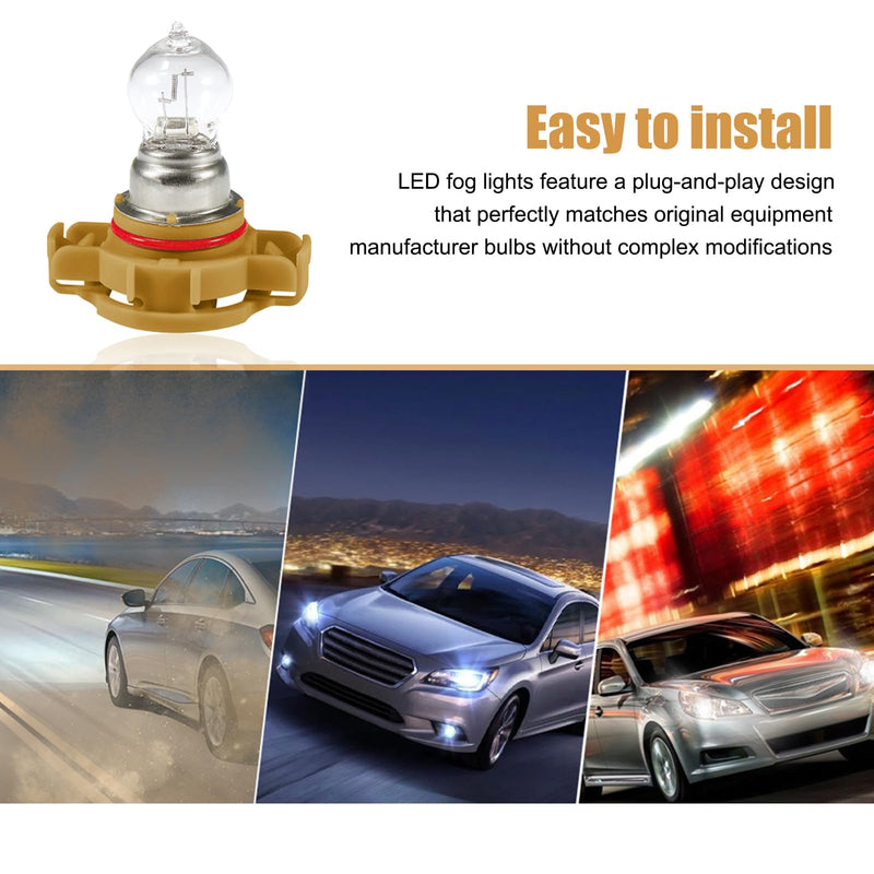 2 PCS Car Halogen Fog Light Bulb, PSX24W 3200-3500K Clear Light Source UV-resistant Quartz Glass Steering Brake Light, Lighting Replacement Modification Accessory, for Most Cars (White) 2 PCS White #PSX24W