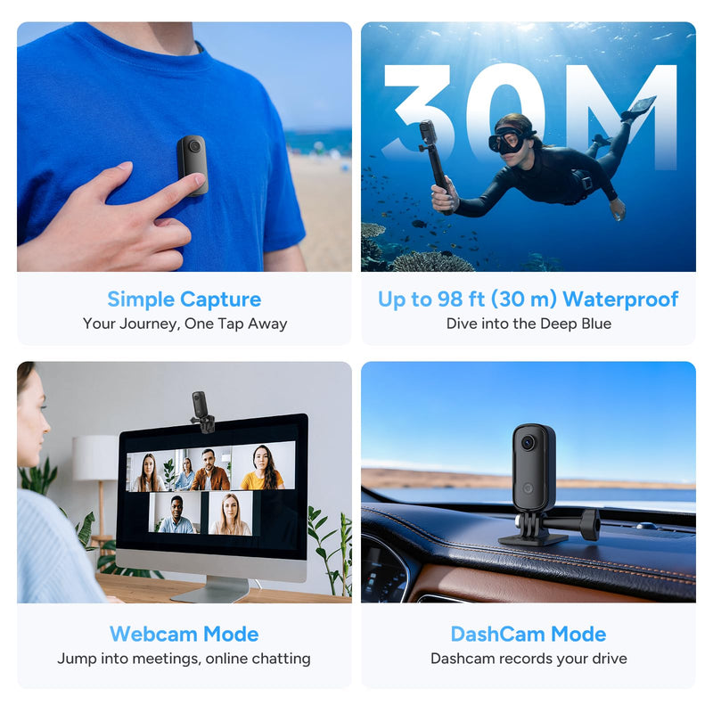 SJCAM C100PRO 4K Body Camera,POV Camera,Magnetic Wearable Action Cam | 2.5H Power use,EIS stablizatio,32g light-weight ,30m Waterproof underwater Black Standard Combo