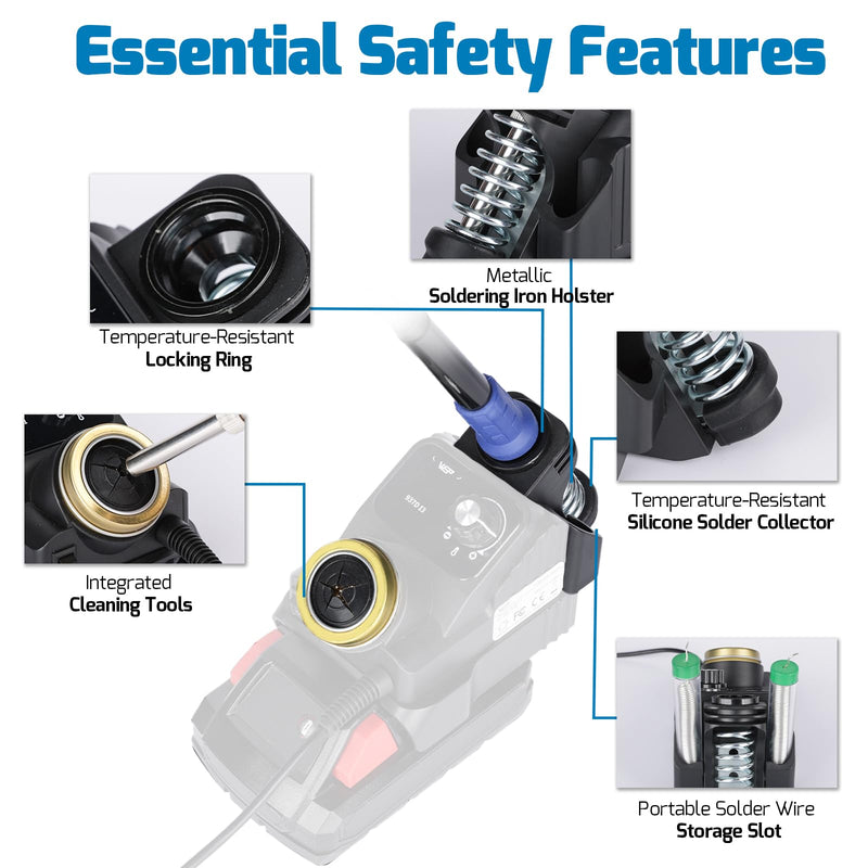WEP 937D-I 3 Cordless Soldering Iron Kit Compatible with Milwaukee 20V/18V Battery, with Integrated Iron Holder, Digital Display, 6 Soldering Tips, Adjustable Temperature, Auto Sleep & Shutdown 937D-I 3 for Milwaukee