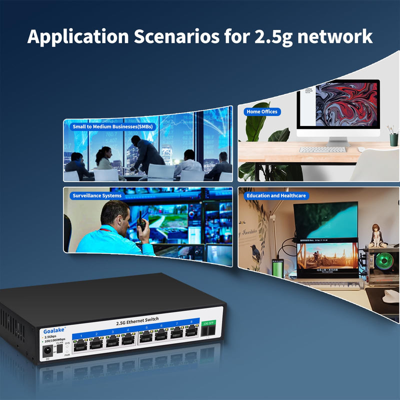 8 Ports Ethernet Switch, 8X 2.5G RJ45 Ports and 1X 10G SFP Ports, 60Gbps Switching Capacity, Ideal for 2.5G NAS, 4K Video, Gaming PC, 2.5G Server, 2.5G WiFi AP,2.5G PCIe Adapter 2.5G Gigabit 9 Ports|8*2.5G+1*10G SFP