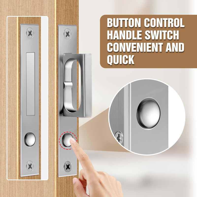 6-Inch Pocket Door Hardware Set - Complete 304 Stainless Steel Kit with Pop-Out Ring Pocket Door Handle, Edge Pull,Door Thickness Minimum 1 7/14 inches Silver