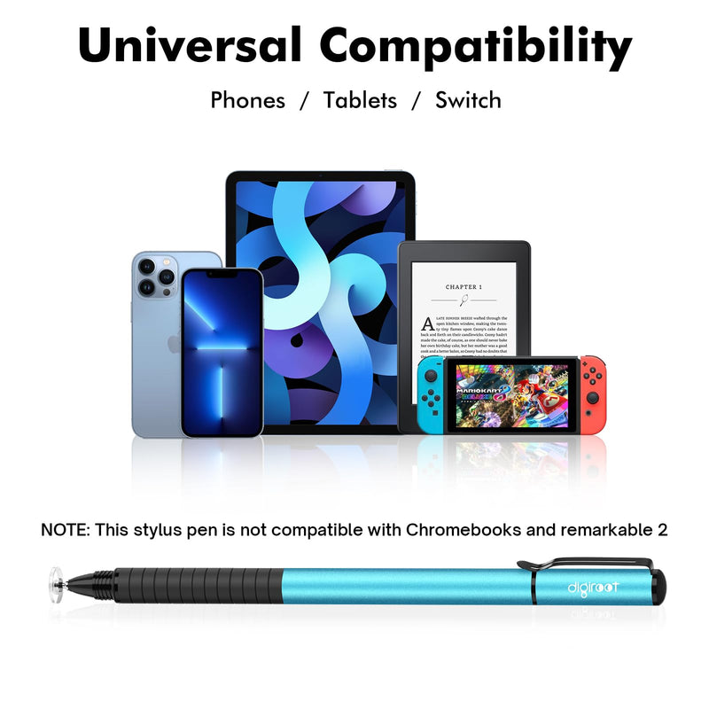 Digiroot Universal Stylus,[2-in-1] Disc Stylus Pens for All Touch Screens Cell Phones, iPad, Tablets, Laptops with 6 Replacement Tips(4 Discs, 2 Fiber Tips Included) - (Blue) Blue