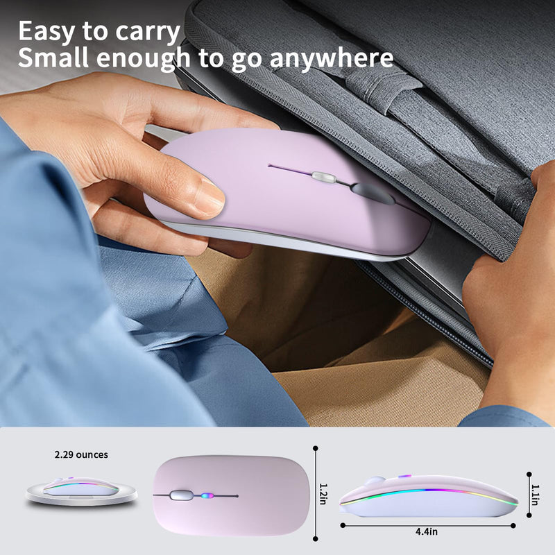 Wireless Bluetooth Mouse, Rechargeable LED Dual Mode Mouse (Bluetooth 5.2 and USB Receiver) Portable Silent Mouse,for Laptop/Desktop/Tablet(Pink) Pink
