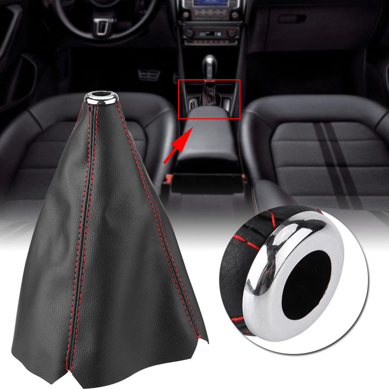 Shift Boot Cover, Shifter Boot Universal, PU Leather Shift Boot Retainer Stick Shift Sleeve Gear Shifter Boot Gear Gaiter Cover Black Bright Red Stitch for Manual Transmission Car, QC06365