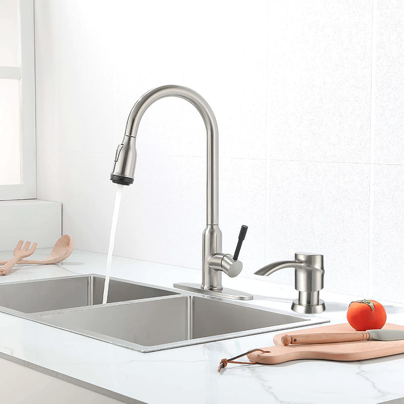 SAMODRA Kitchen Sink Soap Dispenser,Lotion Dispenser,ABS Dispenser Built-in Pump Brushed Nickel Head with 11 oz PET Bottle, Refill from Top