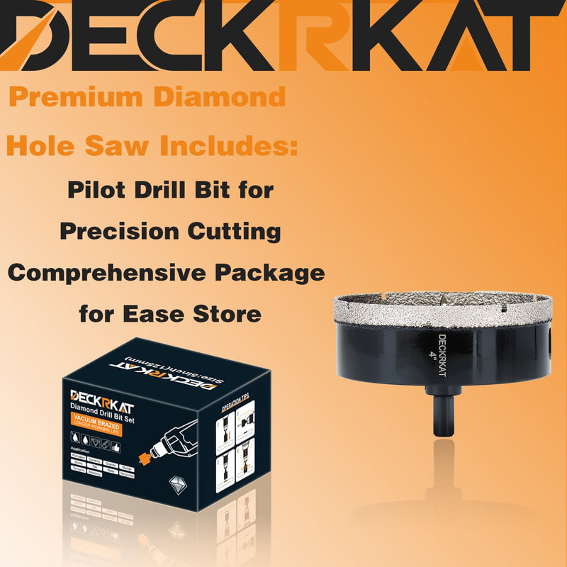 4 inch Diamond Hole-Saw Bits with Pilot Drill Bit -4" Diamond Tipped Tile Hole Saws with Guiding Bit Accurate Drilling for Porcelain Tile Ceramic Pottery Granite Stone Glass Bottles 102mm. 4”
