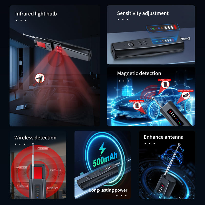 Hidden Camera Detector - 2025 Portable Camera Detector, Hidden Device GPS Detector, Bug Detector, Magnetic Field Camera Detector Privacy Protection Tool for Home, Office, Hotel and Travel Security-T09