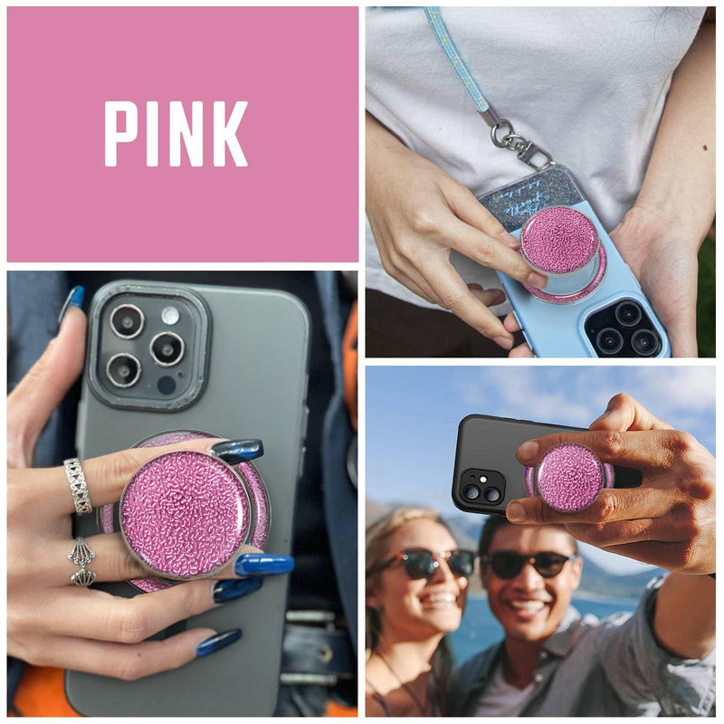 Magnetic Phone Grip, Magnetic Collapsible Expandible Mobile Phone Grips Stand Holder for iPhone 17 16 15 14 13 12 Series, Sparkly Transparent Pink