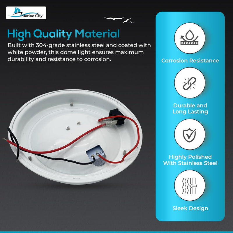 MARINE CITY LED Dome Light, 304 Powder-Coated Stainless Steel, Long Battery Life,5-1/2 inches, 12V, Warm White Light, Ideal for Boats, Yachts, and RVs