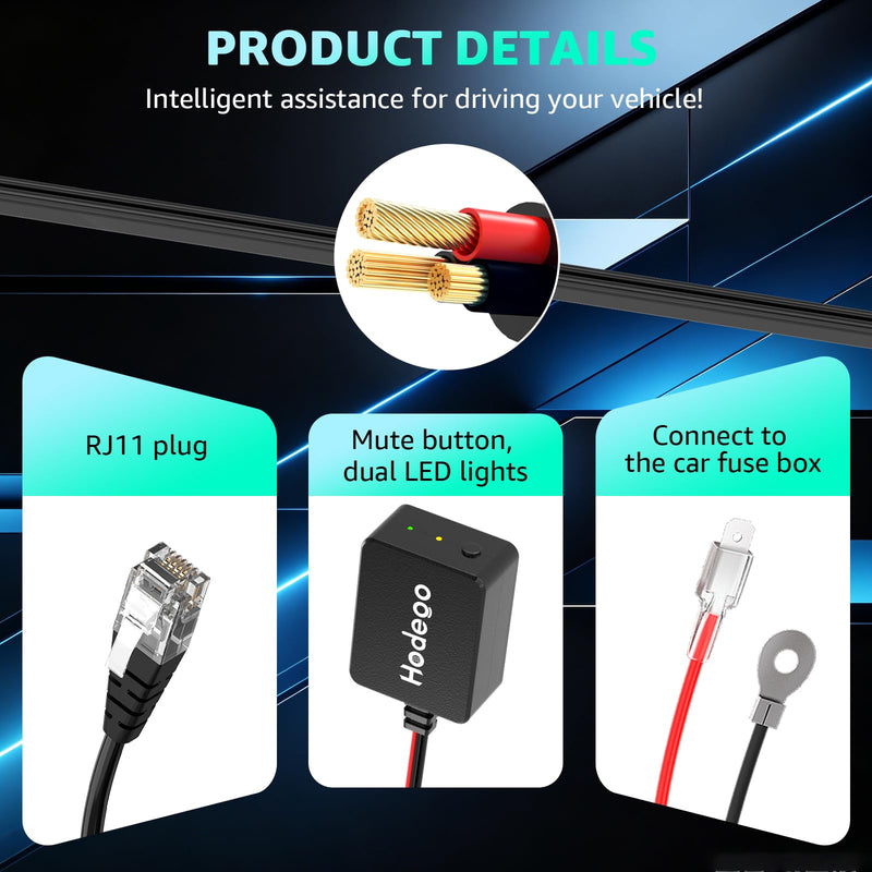 Radar Detector Smart Hardwire Kit for Uniden RDA-HDWKT with Mute Button | for Uniden Smart Cord Modle R8w R8 R7 R4w R4 R3 R1 etc. LED Alerts & Adhesive Velcro Strips
