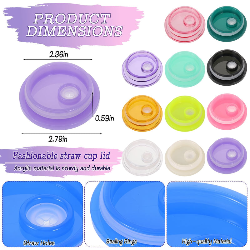 36-Pack Colorful Acrylic Cup Lids with Straw Hole - Spill-Proof Reusable Covers for 16oz Glasses & Tumblers - Perfect for Iced Coffee, Beer, Beverages 36-Pack