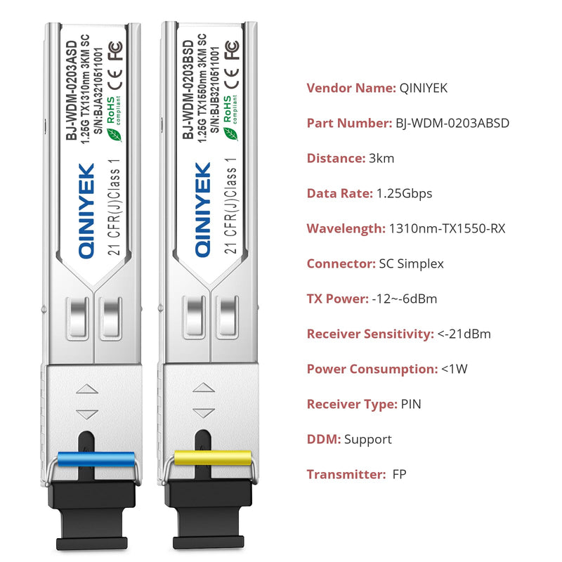 1 Pair simplex SC Module 3KM, 1.25G Single-Mode Fiber Connector, SFP-WDM-SM 1000BASE BiDi 1310nm/1550nm SFP Transceiver Module 1.25G BIDI SC