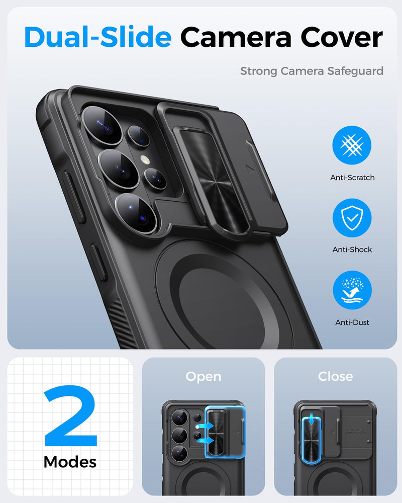 ATATOO for Samsung Galaxy S26 Ultra Case Magnetic with Stand, 6.9", Black | 2X Screen Protectors, Compatible with MagSafe, Slide Camera Cover, Military Grade Protection, Case for Galaxy S26 Ultra, 2026
