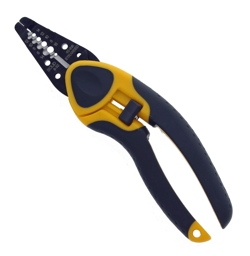 IDEAL Electrical 45-918 Kinetic Reflex T-Stripper - 6-16 AWG, Wire Stripper with Thumb Rest, Plier Nose, Slide Lock, Textured Grips,Black/Yellow