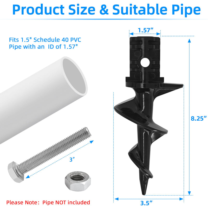 Dock Auger Sand Auger Boat Anchor for PVC Tubing Sandbar Anchor,Sand Anchor for Boat,Dock Auger Fit 1.5" Schedule 40 PVC with 1.57" ID,for Secure Pontoon Boat Beach Umbrella Shallow Water Anchor 2 Pack Sand Augers