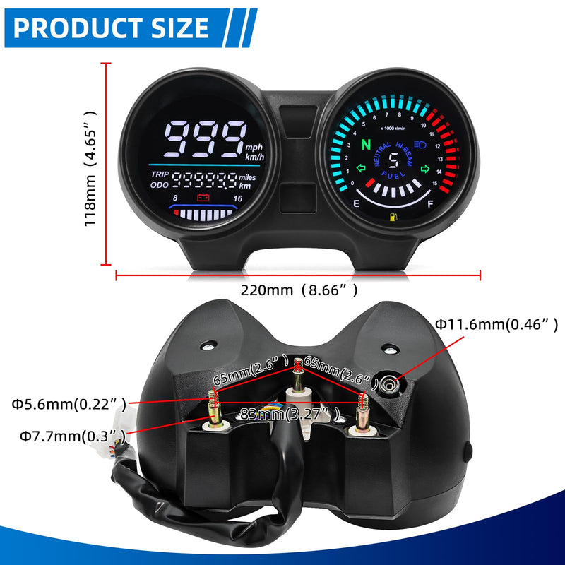 MH Motorcycle Speedometer Tachometer MPH/KM Digital Speed Gauge Odometer Fuel Indicator 5 Gear 15000r/min for Brazil TITAN150 CG150 Honda CG150 2004-2009 Fan150 Suzuki GN 125