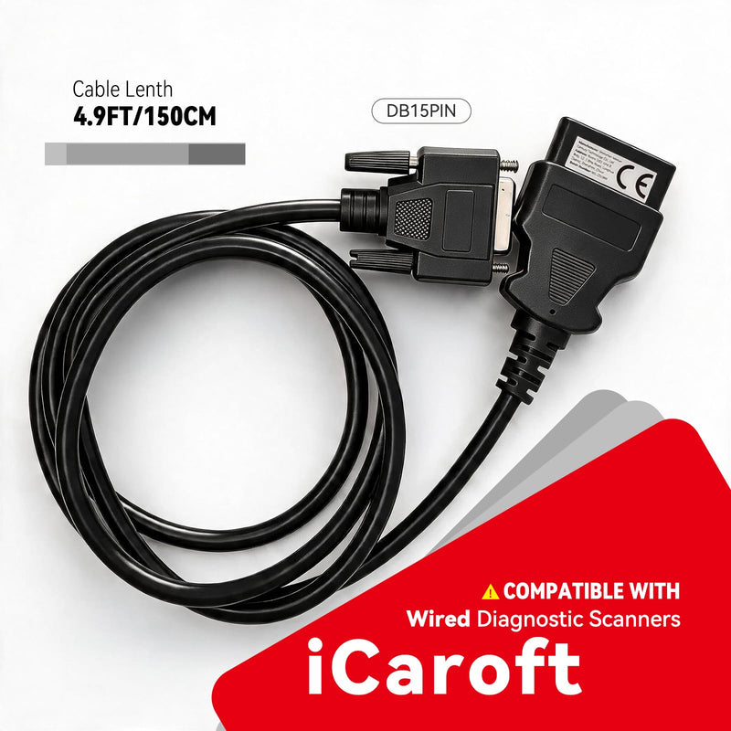 Main Cable Fit for iCarsoft MB CR MAX CR Pro JP US VOL POR Series OBD2 Diagnostic Scanner, 15-Pin Female to 16-Pin Male OBD-II Test Connector Adapter - 4.9ft/150cm