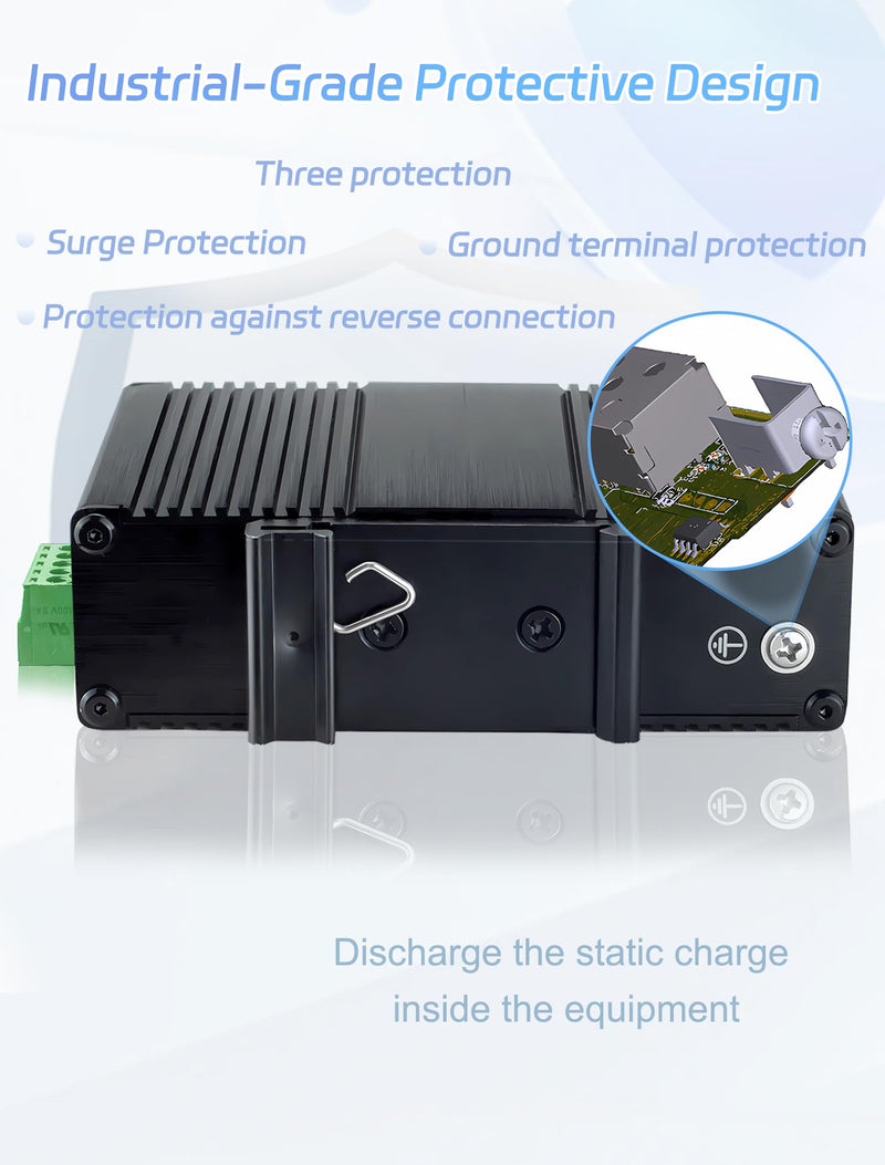 Mini AC Power Supply 5 Port Gigabit Switch with SFP Slot Din Rail Fanless Industrial Unmanaged Ethernet Switch 5*1000Mbps RJ45 Port +1G SFP Fiber Port Support Network Switch AC 85~250V Input AC Power 5-Port Switch