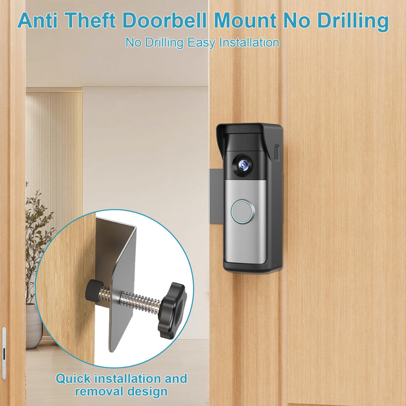 2026 Upgrade Anti-Theft Video Doorbell Mount for Ring Newest Battery Doorbell/Plus/Pro(2nd Gen), Adjustable No-Drill Mounting Video Camera Doorbell Cover Holder for Home Rentals, Not for Security Door Black