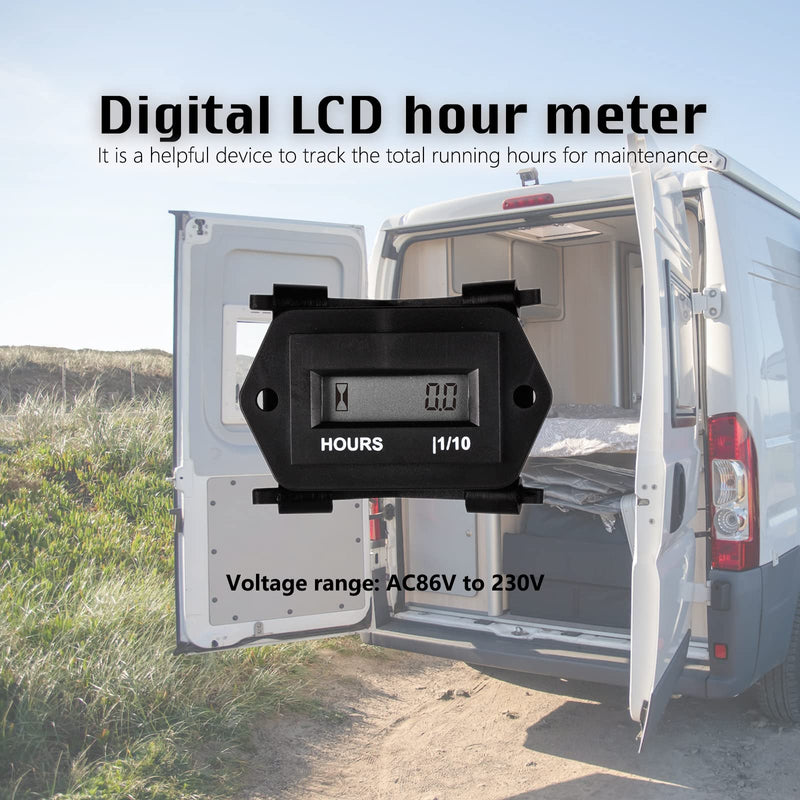 Digital AC 86V to 230V LCD Hour Meter, 90V 110V 120V 220V 230V Total Running Hour counter for Lawn Mower,Works on Garden Tractor Golf Cart Go-kart Motor home Electric Car. (Diamond/AC) Diamond/AC