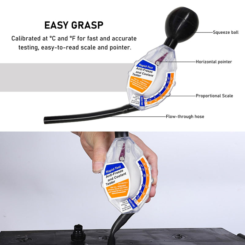 Coolant Tester Accessory, Automotive Professional Antifreeze Densitometer Freezing Testing Tool, Universal Coolant Hydrometer Tester for Winter and Summer, Car Accessories