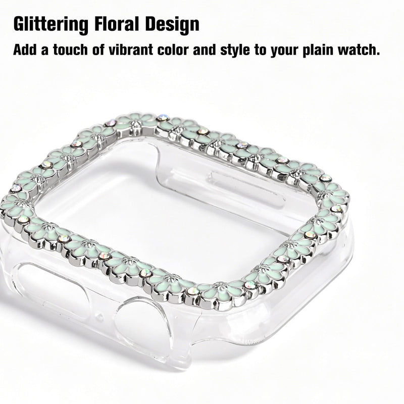 Floral Bling Diamond Bumper Case for Apple Watch SE 3/SE 2/SE/9/8/7 44/45mm | Glitter Rhinestone Flower Watch Case Hard PC Shockproof Protective Frame Cover Accessory for Women Compatible with iWatch SE Apple Watch SE 3/SE 2/SE/9/8/7/6/5/4 (44/45mm)