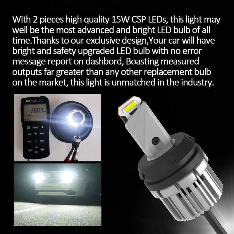 D-Lumina 3156 3157 LED Backup Reverse Light Bulbs, 5600 Lumens 21W 2-SMD CSP Chips 3056 3057 3457 4157 LED Bulbs For Car Truck Reverse Light, Canbus Error Free, Plug ＆ Play, 6000K White (Pack of 2) 3157/3156 Reverse Light Bulb