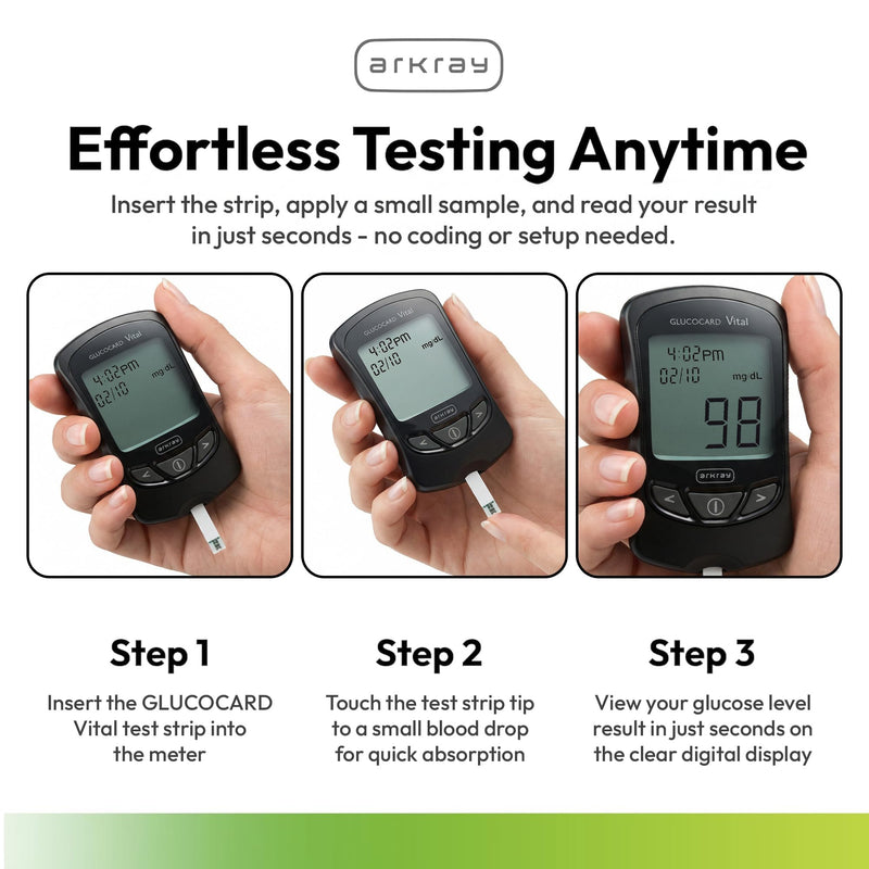 ARKRAY GLUCOCARD Vital Blood Glucose Test Strips – No Coding Required, Fast 7-Second Results, 0.5 Microliter Sample Size – Compatible with GLUCOCARD Vital Blood Glucose Meter, 50 Count