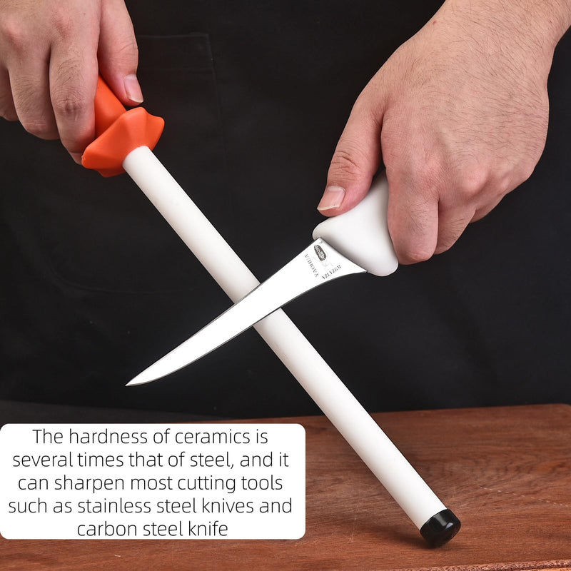 Ceramic Knife Sharpener Rod for Chefs and Home Cooks, Ceramic Honing Rod,Sharpening Steel for Kitchen Knives, Steak Blades (10 inch) 10 inch