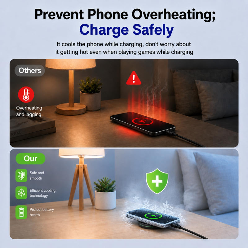 Magnetic Phone Charger with Cooler, Fast Wireless Charger Phone Cooler | RGB LED Black
