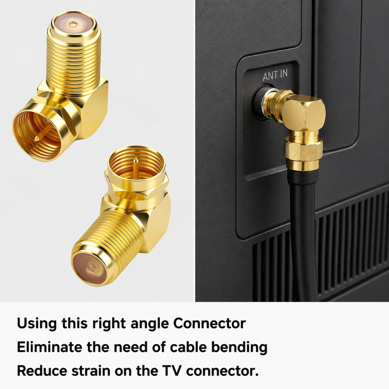 4Pcs 90 Degree Cable Coax Connector Right Angle Coax Adapter F Coaxial Connector 90 Angled Coax-Cable RG6 Coaxial Adapter Wall Plate Connectors, Gold