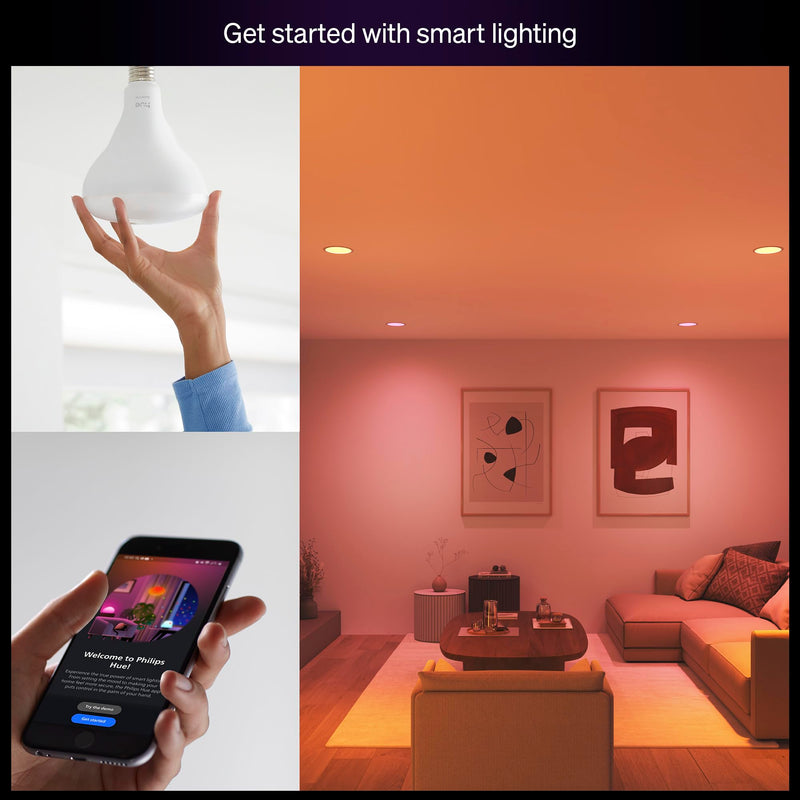 PHILIPS Hue Essential Smart LED BR30 Bulb 2-Pack, White and Color Ambiance, E26, 7.2W, 2200K-6500K, 650 Lumens, Dimmable LED Bulbs, Works with Alexa, Google Assistant, Apple Home 2 Pack