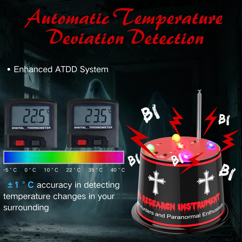 Ghost Hunting Paranormal Investigation Equipment, Next-Gen Ghost Detector with EMF & Auto Temp Deviation Detection, Adjustable 5 Sensitivity Levels with Auto-Calibration, 40-60 hr 9V Battery Powered
